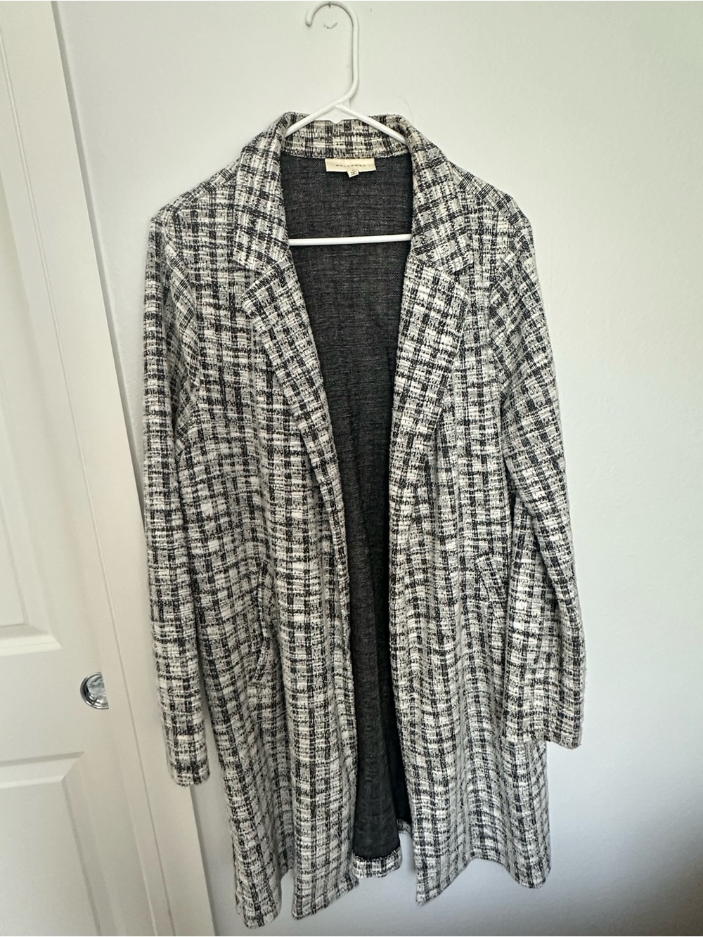 MELLODAY Black & White Plaid Open-Front Trench Cardigan